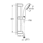 Душевой гарнитур GROHE Tempesta 100, 1 режим струи, душевая штанга 600 мм, 9,5 л/мин, хром (27924001)