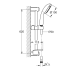 Душевой гарнитур GROHE Tempesta 100 с мыльницей, 2 режима струи, душевая штанга 600 мм, 5,7 л/мин, хром/белый (27926001)