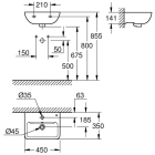 Раковина подвесная GROHE Bau Edge 45 см, альпин-белый (39806000)