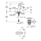 Смеситель для раковины GROHE Eurosmart с нажимным донным клапаном, M-Size, хром (23923002)