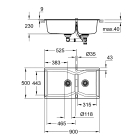 Мойка GROHE K700 с двумя чашами, 900 x 500 мм, черный гранит (31658AP0)