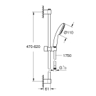 Душевой гарнитур GROHE Tempesta 110, 1 режим струи, душевая штанга 600 мм, 7,6 л/мин, хром (27924003)