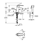 Смеситель для раковины GROHE Start с цепочкой и гигиеническим душем, хром (23123001)
