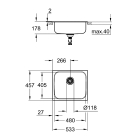 Мойка GROHE K200 60-S, 533 x 458 мм, оборачиваемая с одной чашей, нержавеющая сталь (31719SD0)