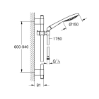Душевой гарнитур GROHE Rainshower Solo 150, 2 режима струи, душевая штанга 900 мм, хром (27273001)