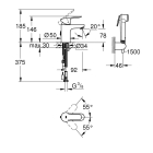Смеситель для раковины GROHE BauEdge с цепочкой и гигиеническим душем, S-Size, хром (23757000)