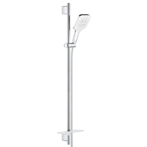 Душевой гарнитур GROHE Rainshower SmartActive 130 Cube с мыльницей, 3 режима струи, душевая штанга 900 мм, 12 л/мин, белая луна (26586LS0)