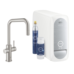 Смеситель для кухни GROHE Blue Home с системой фильтрации, охлаждения и газирования воды, Wi-Fi, суперсталь (31543DC0)