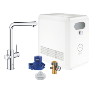 Смеситель для кухни GROHE Blue Professional с вытяжным изливом, функцией фильтрации, системой охлаждения и газирования воды, Wi-Fi, хром (313
