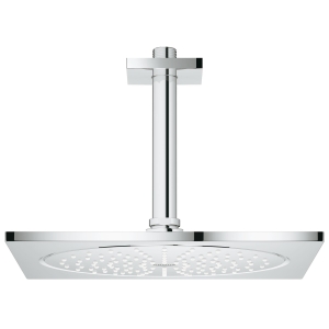 Верхний душ с кронштейном GROHE Rainshower F-series, 254x254 мм, потолочный кронштейн, с ограничением расхода воды, хром (26071000)