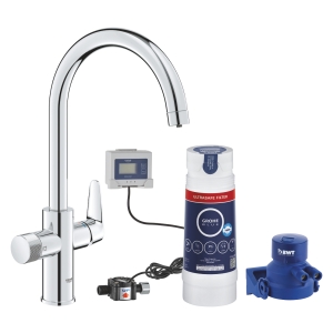 Смеситель для кухни GROHE Blue Pure BauCurve с функцией фильтрации, с фильтром UltraSafe в комплекте, хром (30582000)