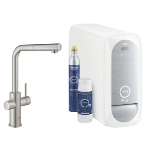Смеситель для кухни GROHE Blue Home с системой фильтрации, охлаждения и газирования воды, Wi-Fi, суперсталь (31539DC0)
