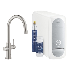 Смеситель для кухни GROHE Blue Home с системой фильтрации, охлаждения и газирования воды, Wi-Fi, суперсталь (31541DC0)