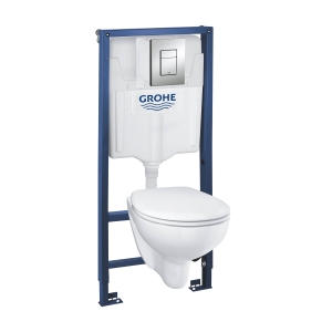 Система инсталляции GROHE Solido 5 в 1, с подвесным унитазом Bau Ceramic и панелью смыва Skate Cosmopolitan (39586000)