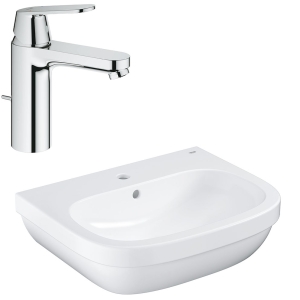 Раковина GROHE Euro Ceramic + Смеситель для раковины GROHE Eurosmart Cosmopolitan с донным клапаном, средний излив (NC0004)