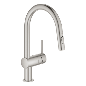 Смеситель для кухни GROHE Minta с вытяжным душем, C-образный излив, суперсталь (32321DC2)