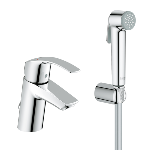 Смеситель для раковины GROHE Eurosmart с цепочкой и гигиеническим душем, хром (23124002)