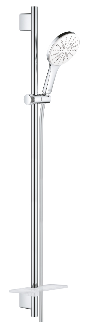 Душевой гарнитур GROHE Rainshower SmartActive 130 с мыльницей, 3 режима струи, душевая штанга 900 мм, 9,5 л/мин, белая луна (26579LS0)