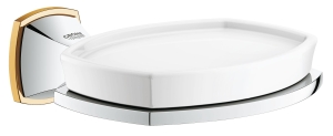 Мыльница керамическая GROHE Grandera с держателем, хром/золото (40628IG0)