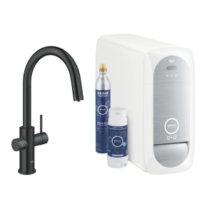 Смеситель для кухни GROHE Blue Home с системой фильтрации, охлаждения и газирования воды, Wi-Fi, черный бархат (31541KS0)
