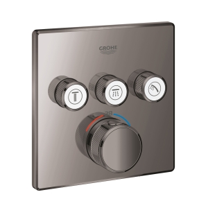 Внешняя часть термостата для ванны и душа GROHE Grohtherm SmartControl на 3 потребителя, квадратная, темный графит глянец (29126A00)