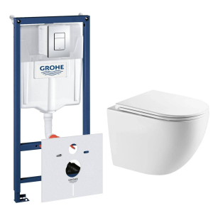 Комплект инсталляции GROHE Rapid SL 38775001 с унитазом AQUAme AQM2002L и сиденьем с микролифтом, смыв Quiet (NW0307)
