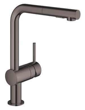 Смеситель для кухни GROHE Minta с вытяжным душем, L-образный излив, темный графит глянец (30274A00)