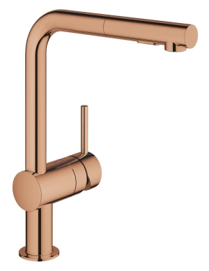 Смеситель для кухни GROHE Minta с вытяжным душем, L-образный излив, теплый закат глянец (30274DA0)