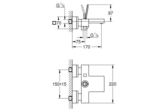 Смеситель для ванны GROHE Eurocube Joy, хром (23666000)