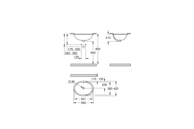 Раковина встраиваемая GROHE Bau Ceramic Universal 55 см, альпин-белый (39423000)