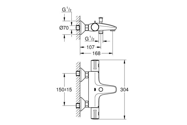 Термостат для ванны GROHE Grohtherm 800 внешнего монтажа, матовый черный (1022032430)