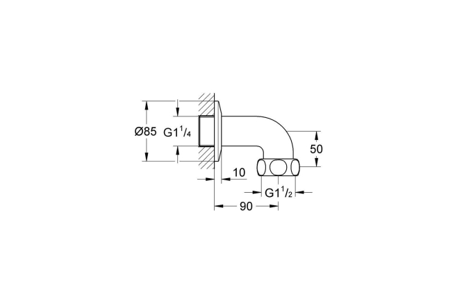 Отводная дуга для Grohtherm XL (35 085/35 086) GROHE, вынос 90 мм, хром (12436000)