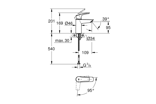 Смеситель для раковины GROHE Eurosmart, S-Size, хром (24192003)