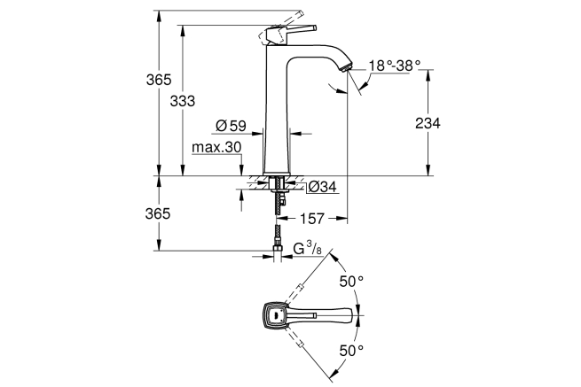 Смеситель для раковины GROHE Grandera, XL-Size, хром/золото (23313IG0)