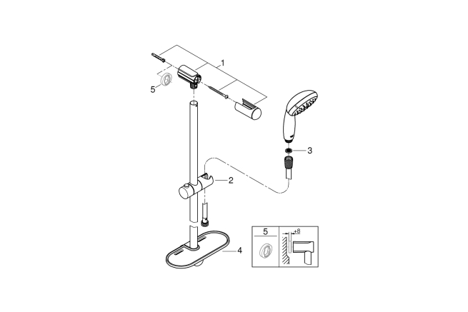 Душевой гарнитур GROHE Tempesta 100 2jet со штангой 60 см и полочкой, хром (27926000)