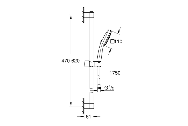 Душевой гарнитур GROHE Tempesta Cube 110 со штангой 60 см, хром (26904003)