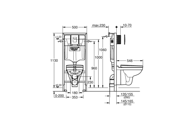 Система инсталляции GROHE Solido 4-в-1 с подвесным унитазом и панелью смыва Even (39552000)