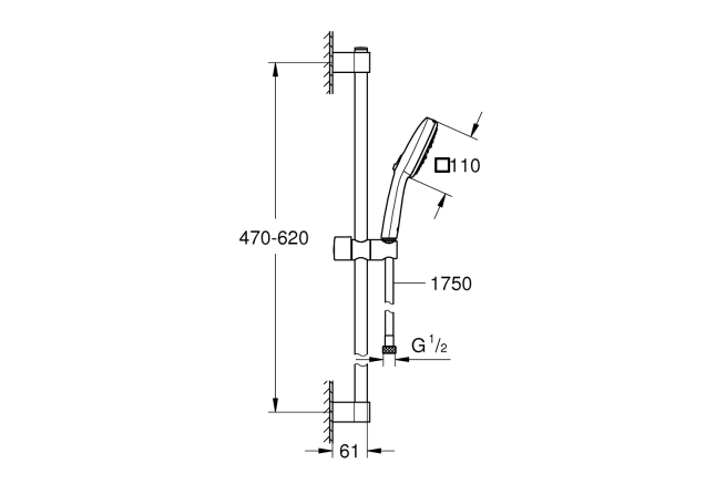 Душевой гарнитур GROHE Tempesta Cube 110 со штангой 60 см, хром (27579003)