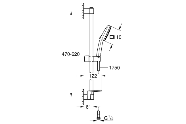 Душевой гарнитур GROHE Tempesta Cube 110 2jet со штангой 60 см и полочкой, хром (27928003)