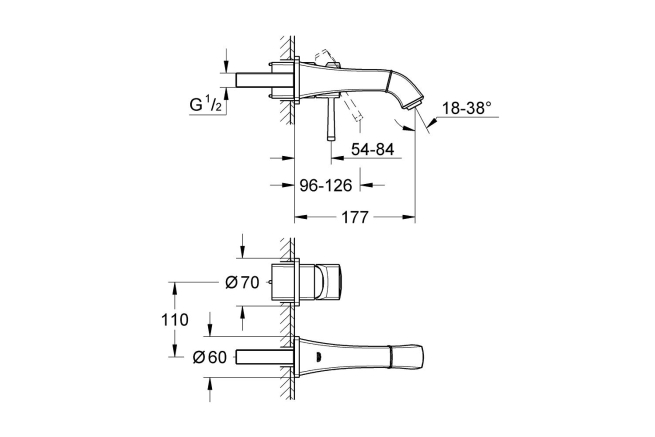 Внешняя часть смесителя для раковины GROHE Grandera на 2 отверстия (вынос 177 мм), хром (19929000)