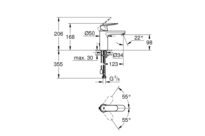 Смеситель для раковины GROHE Eurosmart Cosmopolitan с цепочкой, M-Size, хром (23326000)