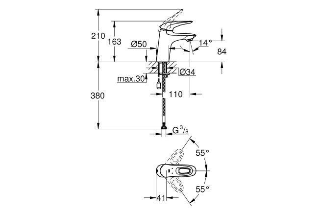 Смеситель для раковины GROHE Eurostyle с цепочкой, хром (23566003)