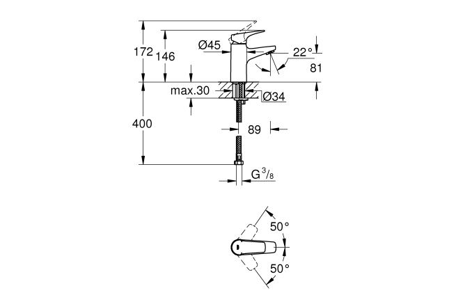 Смеситель для раковины GROHE BauFlow, S-Size, хром (23752000)