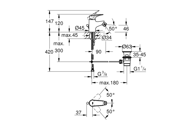 Смеситель для биде GROHE BauFlow с донным клапаном, хром (23754000)