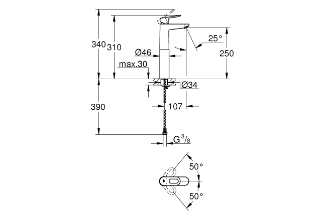 Смеситель для раковины GROHE BauLoop, XL-Size, хром (23764000)