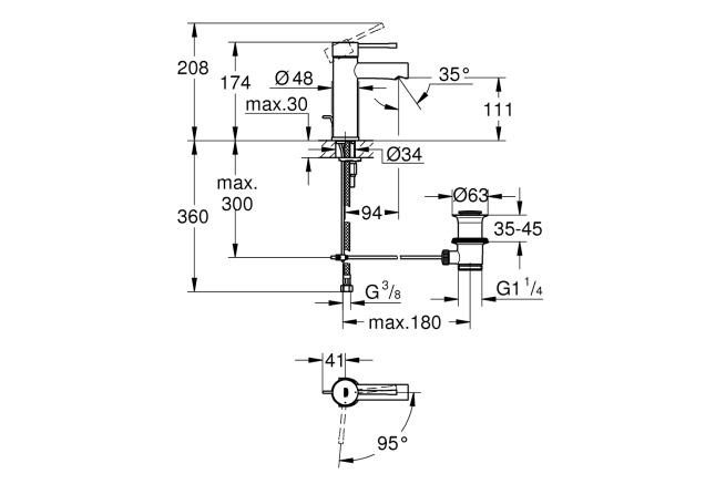 Смеситель для раковины GROHE Essence с донным клапаном, S-Size, хром (24183001)