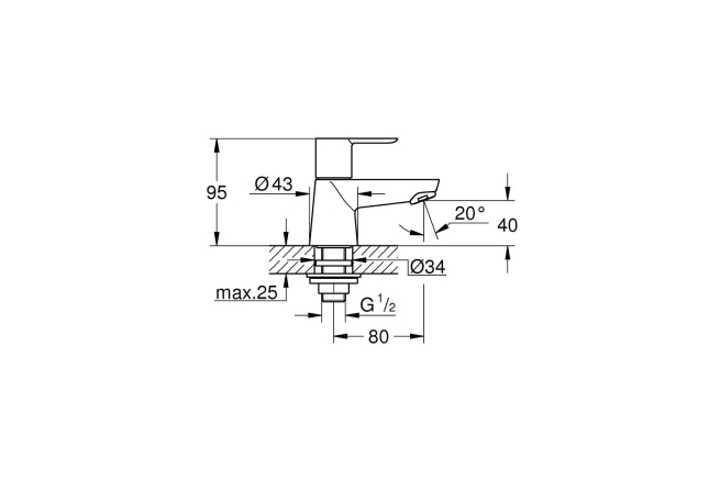 Кран для раковины GROHE BauEdge, без функции смешивания, хром (20421000)