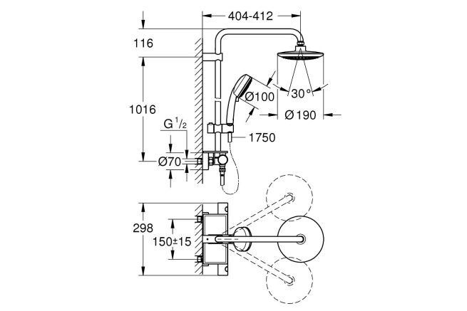 Душевая система GROHE Euphoria 190 с термостатическим смесителем и ...