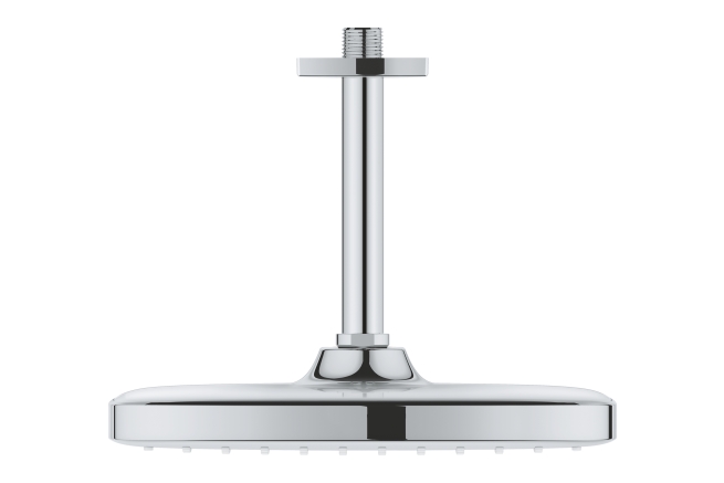 Верхний душ GROHE Tempesta 250 CUBE, квадратный + Душевой кронштейн потолочный 142 мм, хром (26683000)