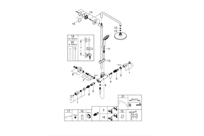 Душевая система с термостатом для настенного монтажа, GROHE Euphoria System 180, хром, (27296001)